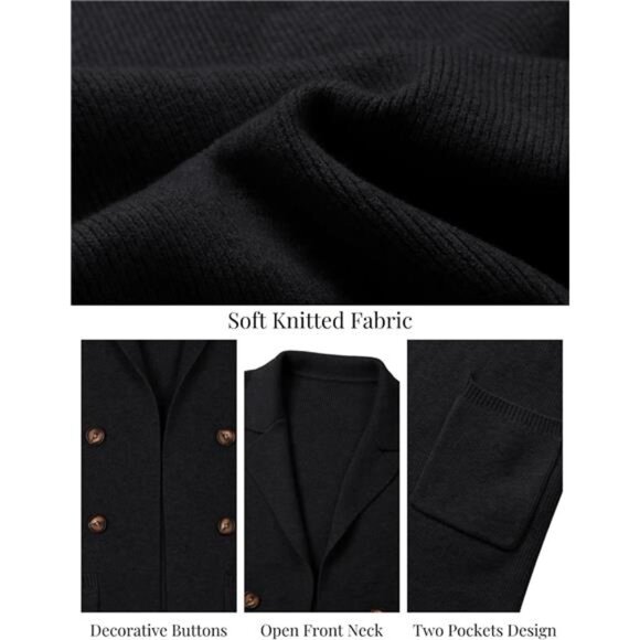 Women's Open Front Long Cardigan Sweaters Black - Picture 5 of 5